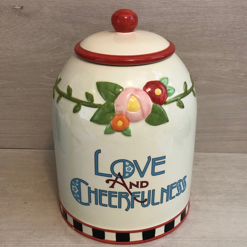 Mary Engelbreit Cookie Jar Canister Love and Cheerfulness 2003 As Is Please Read